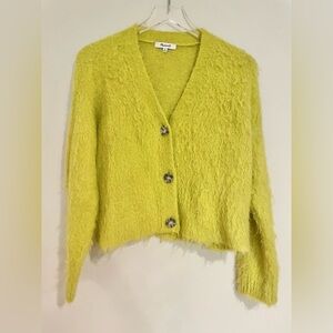 Madewell Fuzzy Chartreuse Alpaca and Wool Blend Cardigan Sweater